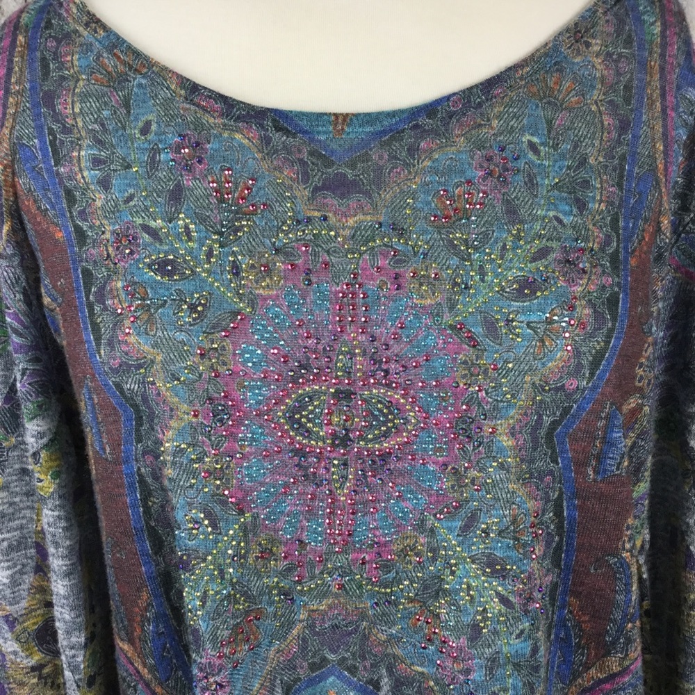 Cactus blue patterned top/tunic dress‎ w/sequins, M - Picture 3 of 4